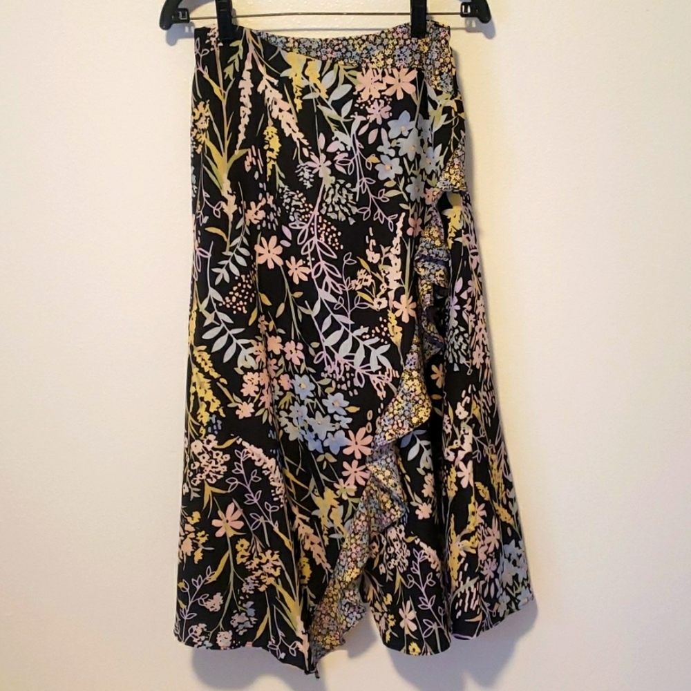 Calvin Klein Floral Ruffled Midi Skirt, Size 4